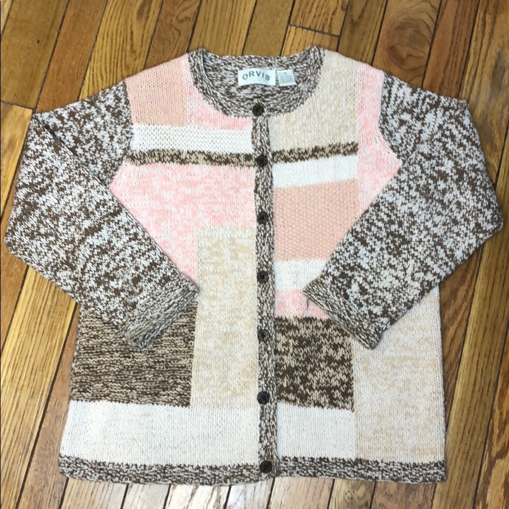 Orvis sz Medium button down sweater pink brown